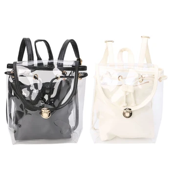 

New Women's 2 in 1 Clear Drawstring Backpack Transparent PVC Casual School Bag Travel Beach Rucksack Bag 2018