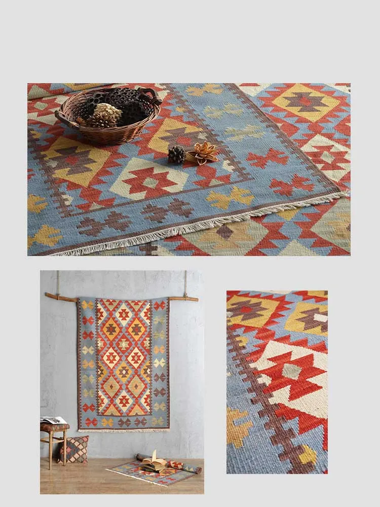 Cheap Kilim 100% wool handmade Carpet geometric Indian Rug plaid striped Modern contemporary tapestry mat design Bohemian Nordic style 16