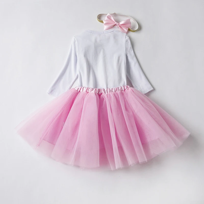 Платье на первый день рождения для маленьких девочек, зимнее бальное платье-пачка принцессы для дня рождения, одежда для девочек, 3/4 предмета, платья с буквенным принтом
