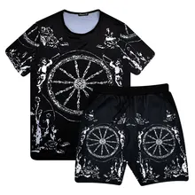 Спортивные костюмы мужские комплекты одежды принт летняя футболка шорты мужской комплект из 2 предметов 3d Мужской Топ с коротким рукавом укороченный+ шорты размер США