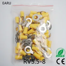 RV5.5-8 желтый изолированный терминал кольца Костюм 4-6mm2 кабель для соединения проводов обжимная Клемма 50 шт./упак. RV5-8 RV