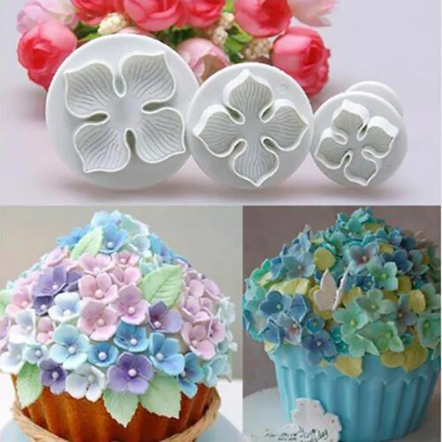 

3Pcs/Lot Hydrangea Fondant Cake Decorating Sugar Craft Plunger Cutter Flower Blossom DIY Mold cookie Cutter mold