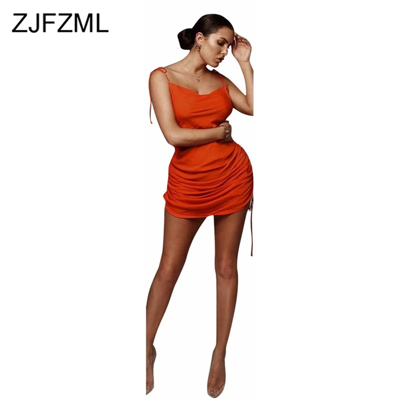 

Spaghetti Strap Pleated Summer Dress Women Strapless Backless Clubwear Party Dress Elegant High Waist Sleeveless Bandage Dress
