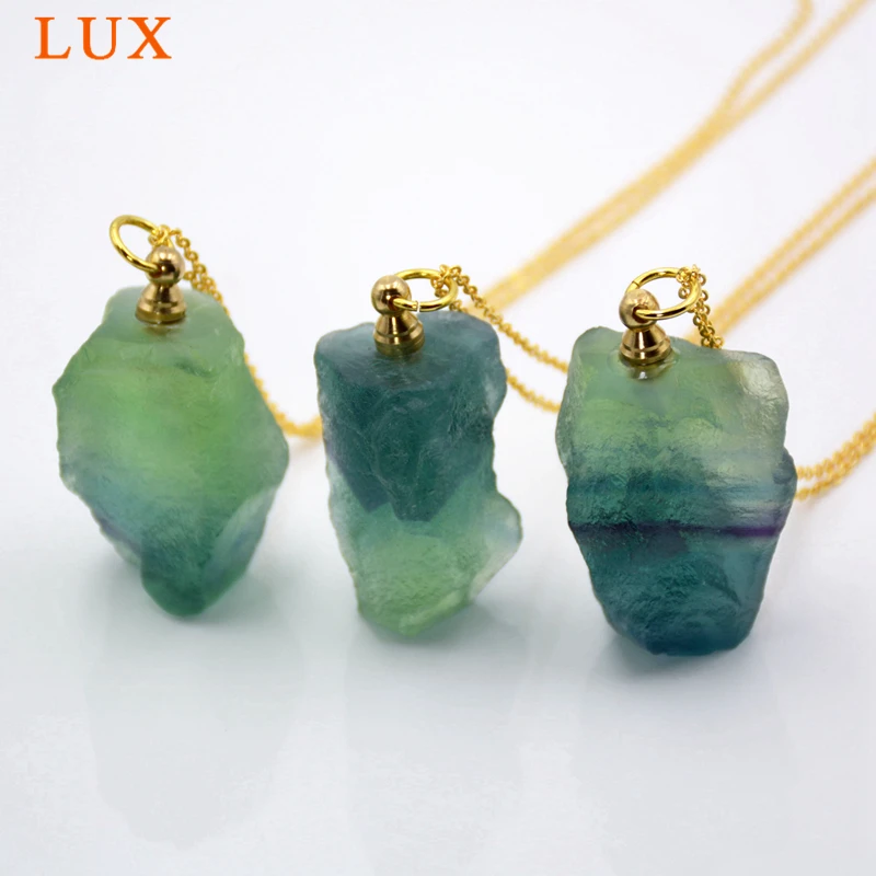 

Natural gem stone Perfume Bottle Pendant Essential Oil Diffuser Necklace green color fluorite stone pendant