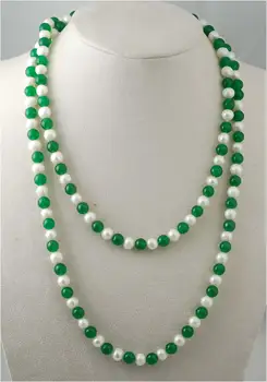 

Freshwater Pearl And Green Jade Round 8Mm Necklace 45Inch Wholesale Nature Beads Fppj Gemstone