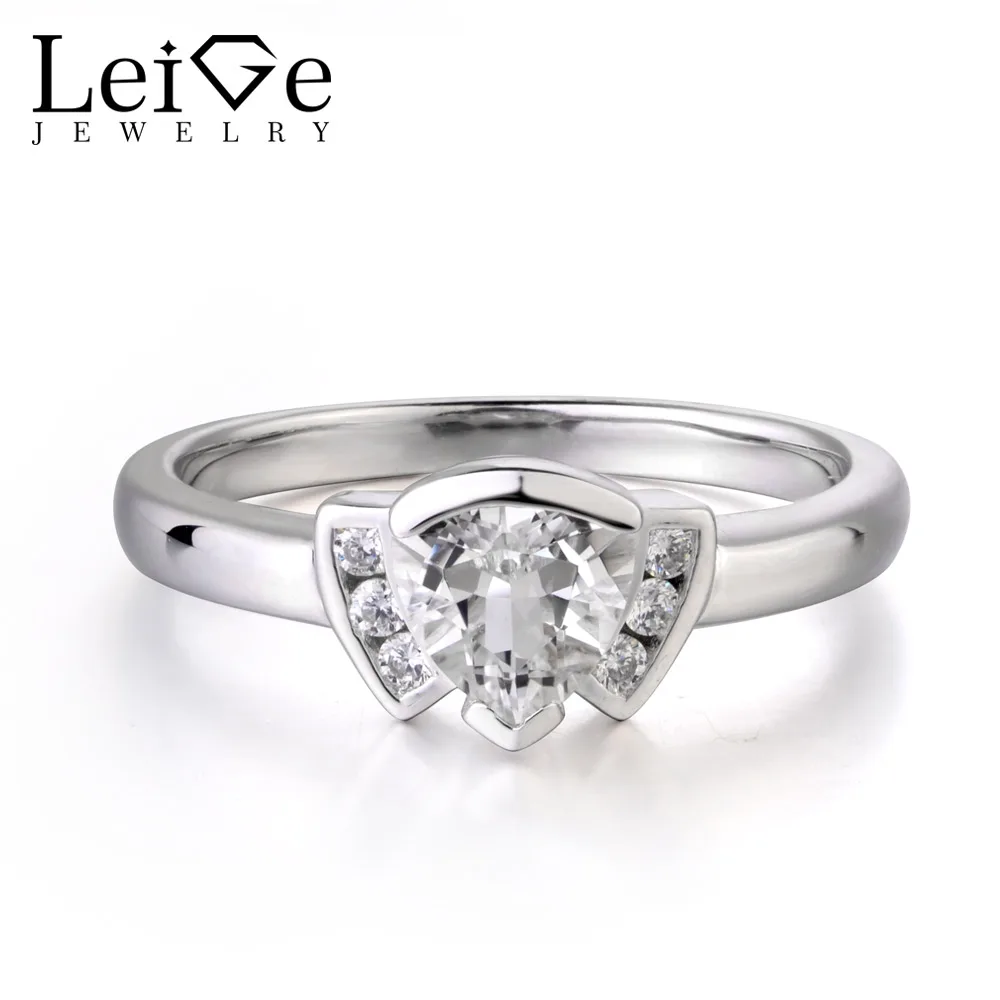 LeiGe Jewelry Natural White Topaz Ring Trillion Shape Gemstone Wedding bands 925 Sterling Silver Ring Trendy Gifts for Girls LeiGe Jewelry Natural White Topaz Ring Trillion Shape Gemstone Wedding bands 925 Sterling Silver Ring Trendy Gifts for Girls