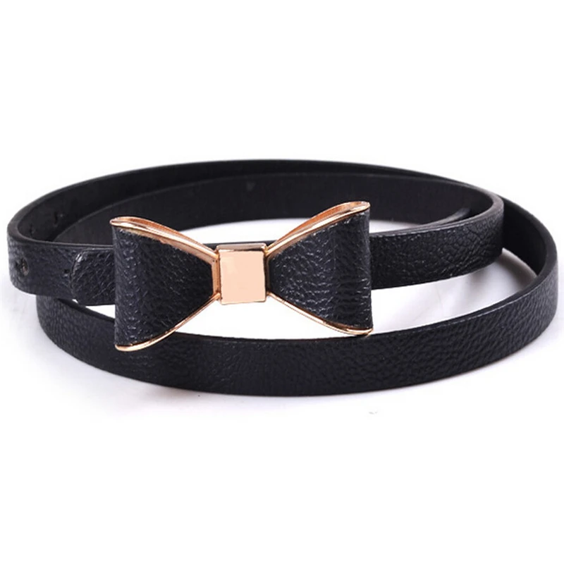 

New Fashion Women's Girl Cute Sweet Candy Colors Bowknot PU Leather Thin Skinny Waistband Belt For Dress Hot Drop Shipping 0174