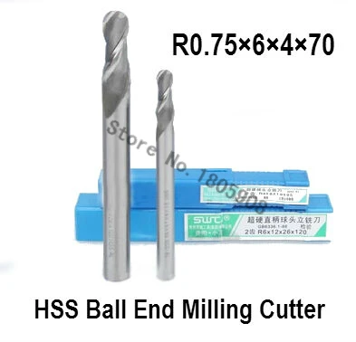 

2PCS lengthening R0.75 high speed steel ball end milling cutter, straight shank white steel cutter, R alloy milling cutter