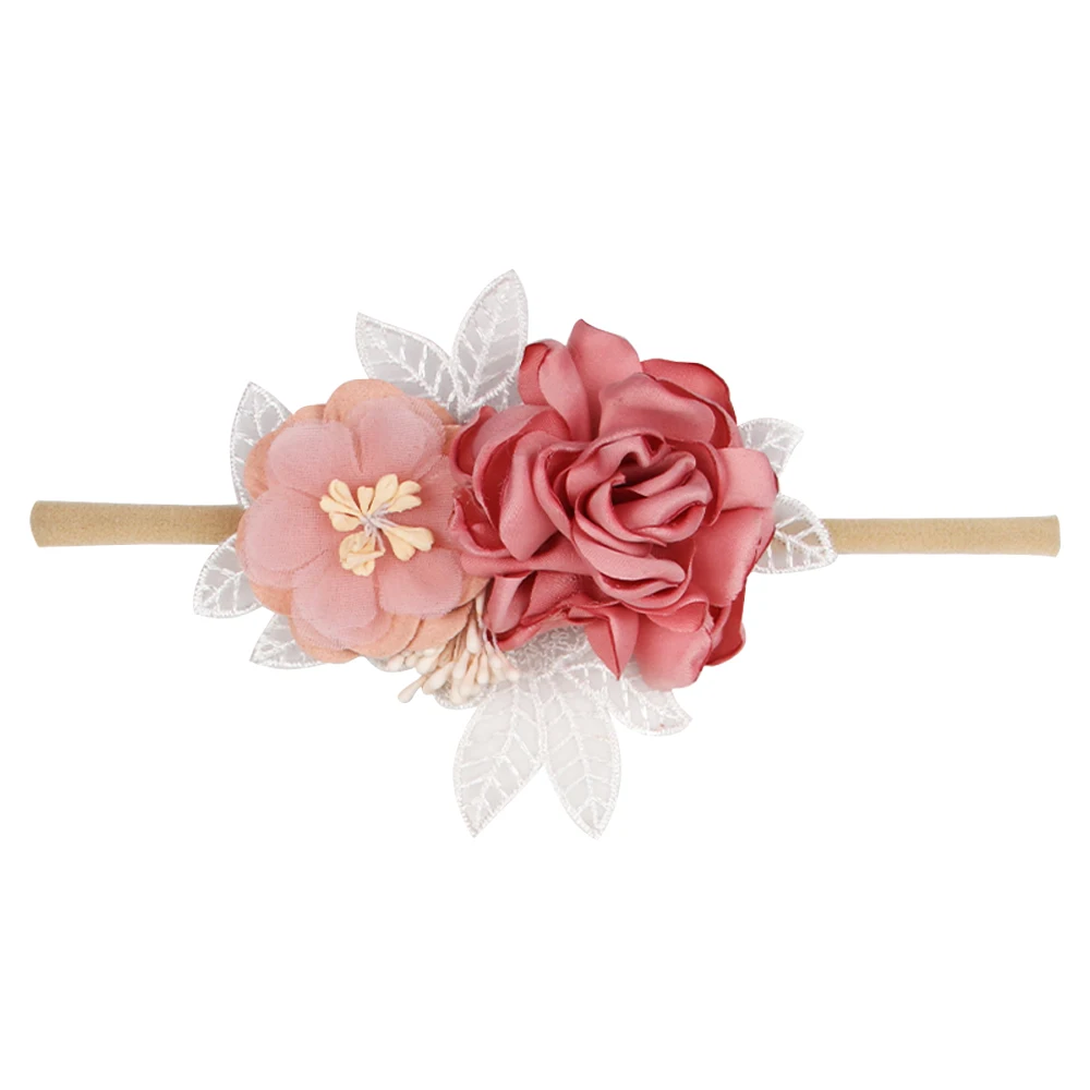 IBOWS Hair Accessories Lovely Baby Headband Fake Flower Nylon Hair Bands For Kids Artificial Floral Elastic Head Bands Headwear - Цвет: 22