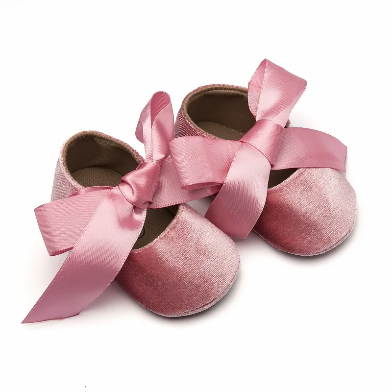 Dress Party Shoes Bog Bow Tie Moccasins Princess Ballet Shoes Baby Girl Crib Shoe Soft Rubber Sole Outdoor First Walker