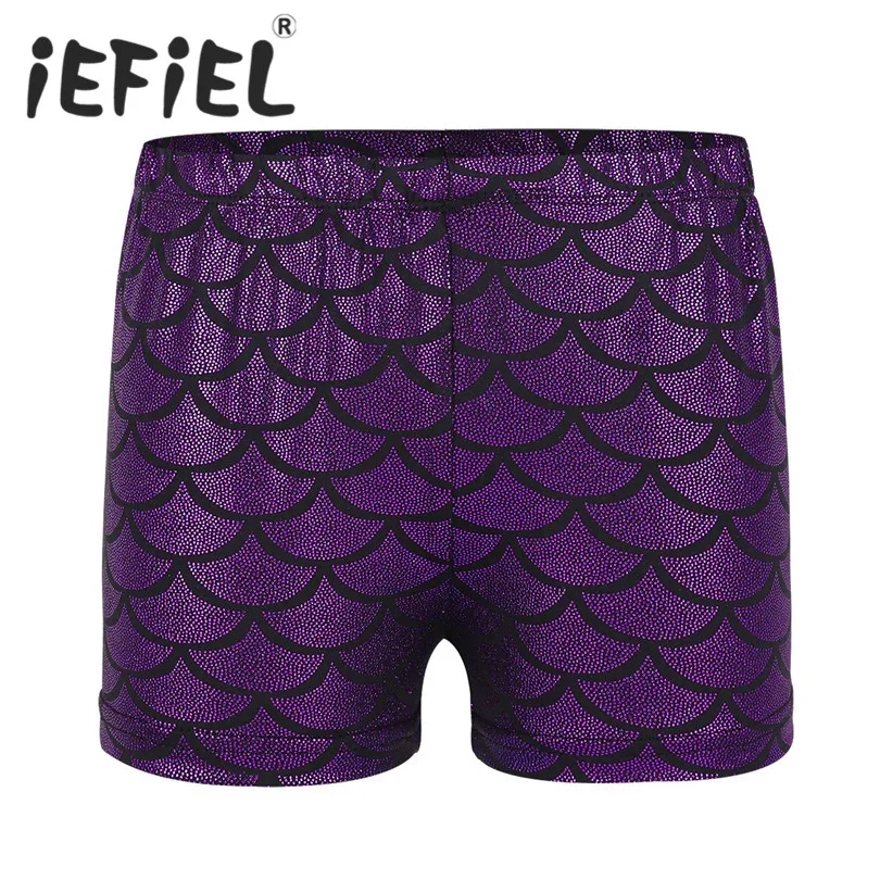 New Arrival Kids Girls Children Shiny Mermaid Scales Printed Dance Shorts Bottoms Dancing
