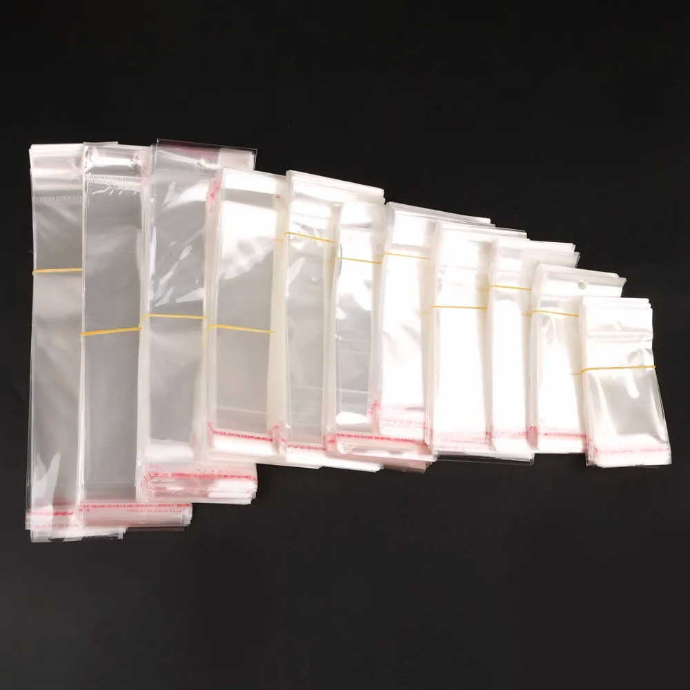 100 шт./лот, прозрачный самоклеящийся пластиковый пакет для хранения, полиэтиленовый пакет, упаковка для розничной торговли, посылка, Сумка с отверстием для подвешивания