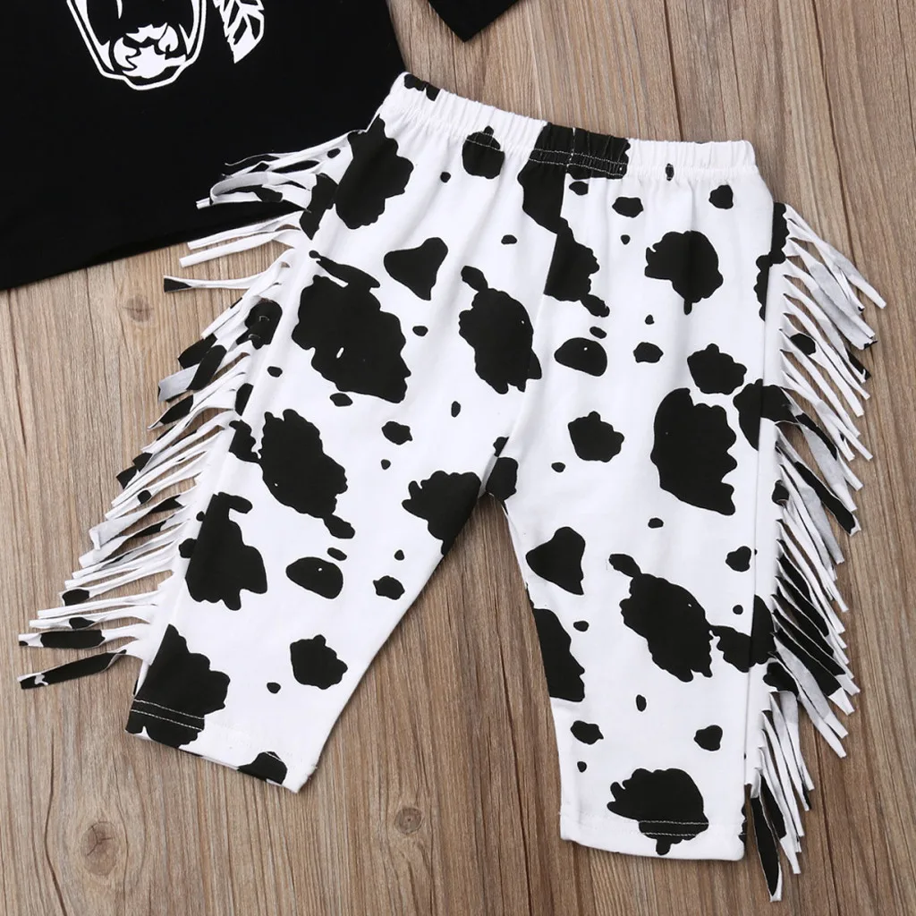 Детские комплекты одежды для маленьких мальчиков и девочек футболка с надписью «Корова»+ штаны+ повязка на голову, повседневная осенняя одежда, комплект одежды