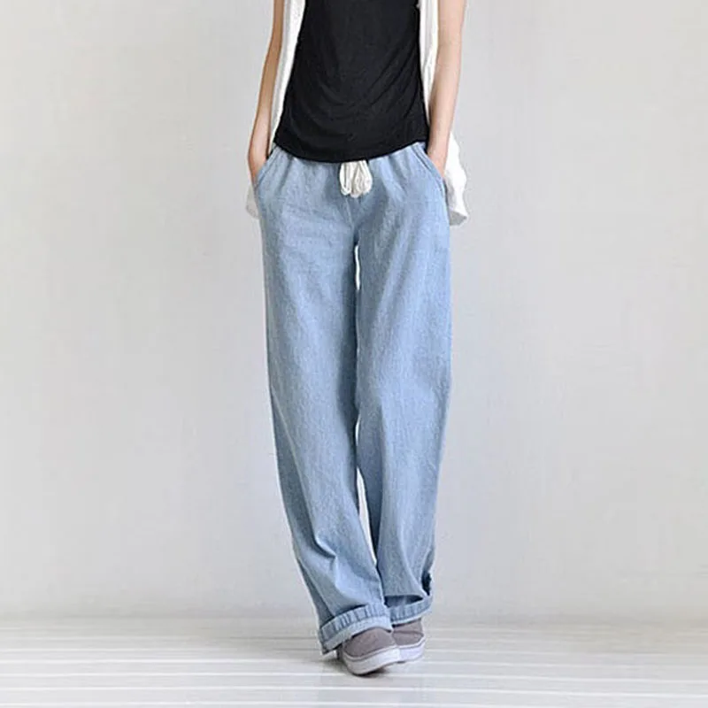 Fashion-Womens-Loose-High-Waist-Wide-Jeans-Pants-Woman-Casual-Elastic ...