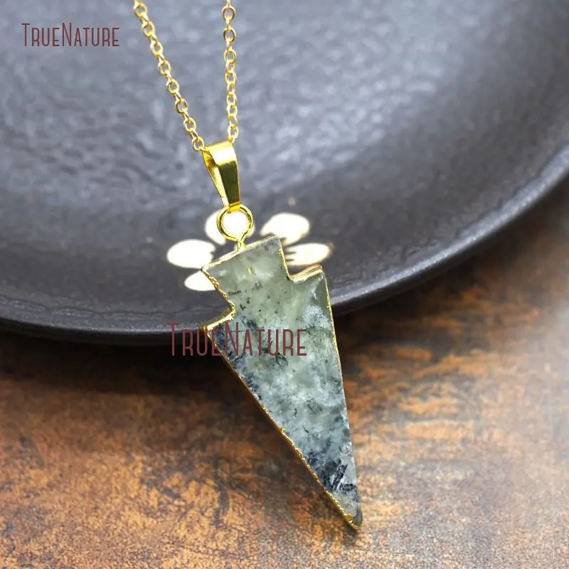 20171019-NM8017- Prehnite Necklace Gold Plating  Arrowhead Necklace-18inch-13.22g_3