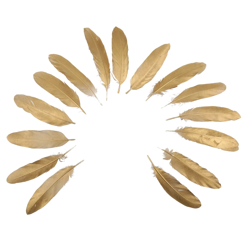 fityle 24pcs Natural Goose Feather for DIY Crafts Hat Making Paty Decoration 15-20cm White and Gold