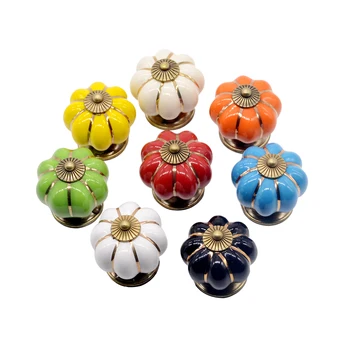 

6 Colors 40mm Vintage Furniture Handle Door Knobs Pumpkin Ceramic Cabinet Handles Furniture Drawer Cupboard Kitchen Pull Handle