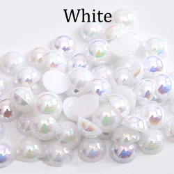Iridescent Imitation Pearl Flatback Beads for DIY Jewelry and Nail Art (White)
