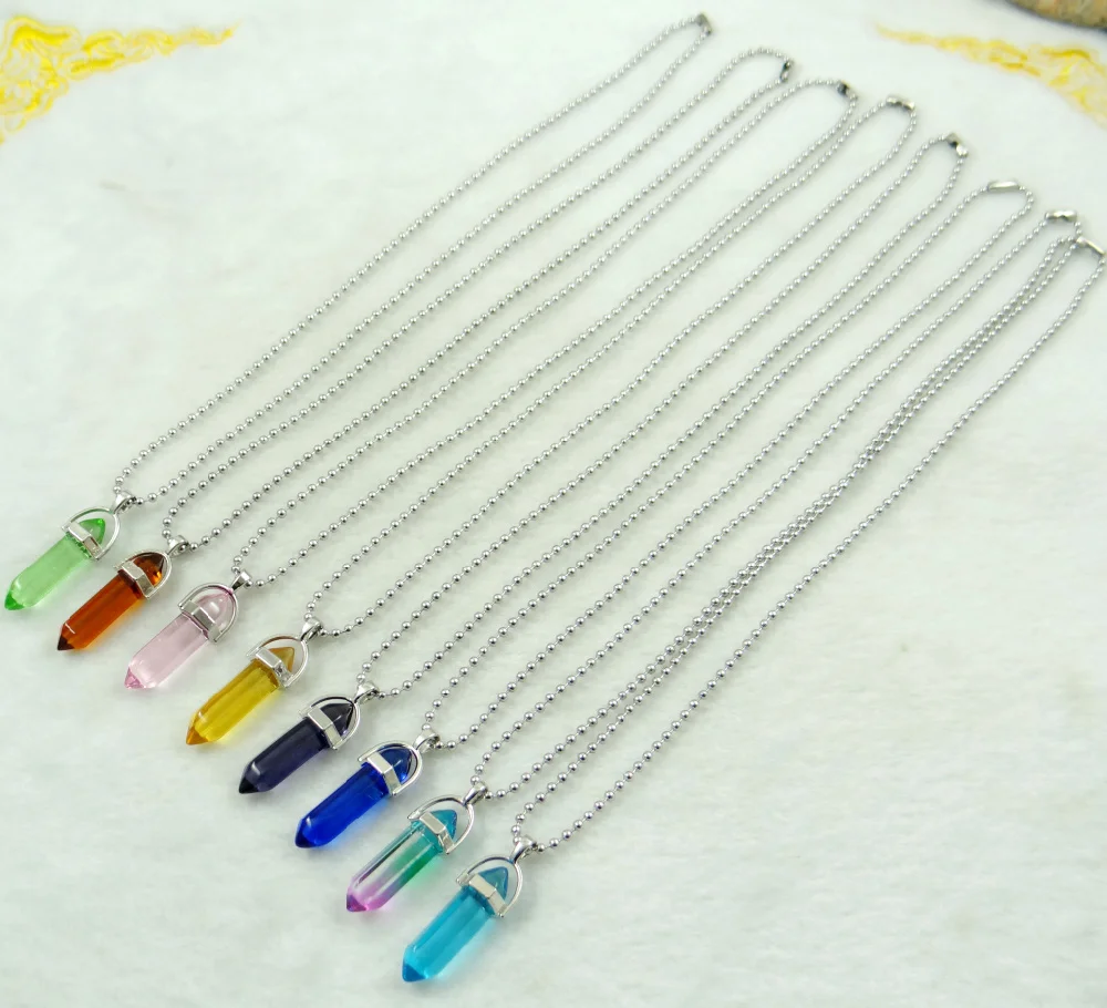 high quality Titanium Crystal pillar charms chakra Pendant stainless steel Necklace for women Fashion Jewelry Free shipping 1PCS