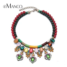 //Handmade necklace rope chain colorful crystal pendant// ethnic necklace luxury crystal inlaid bijoux femme eManco NL13562