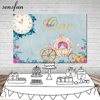 

Sensfun Princess Carriage Photography Backdrop Custom Clock Flower Girls Birthday Party Backgrounds For Photo Studio 7x5FT