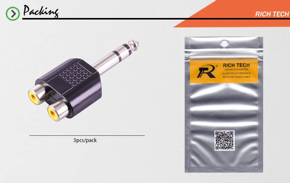 3 шт. стерео джек 6,3 мм 3 полюс Микрофон Разъем для 2xRCA Джек покрытые никелем Динамик адаптер