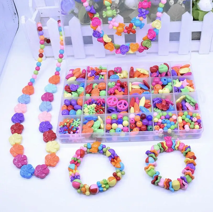 24 grid Mixed Color Girls DIY Beads Bracelet Toys Set Jewelry Chain
