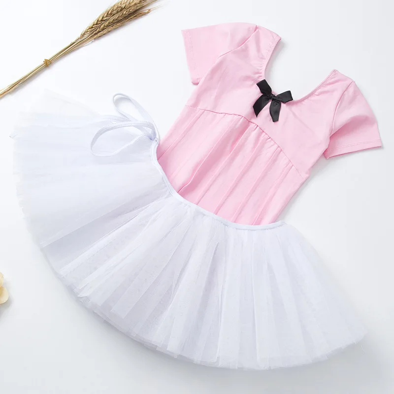 

2019 Child Summer Dance Dress Short Sleeve Bow Design Leotard Dance Costumes for Girls Ballerina Dancing Clothes