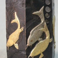 Bi001577 Династия Китайский Дворец Фиолетовый Бронзовый 24 К Золото Свинка Рыба Кисть Пот карандаш ваза G 03