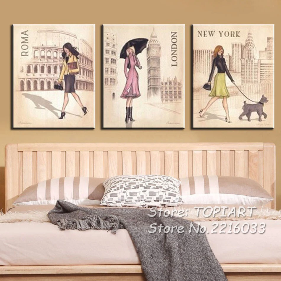 Triptych Canvas Art Print Painting Roma London Travel Girl Cartoon For  Girls Room Decor Wall Pictures Drawing Boards Not Framed - Painting &  Calligraphy - AliExpress