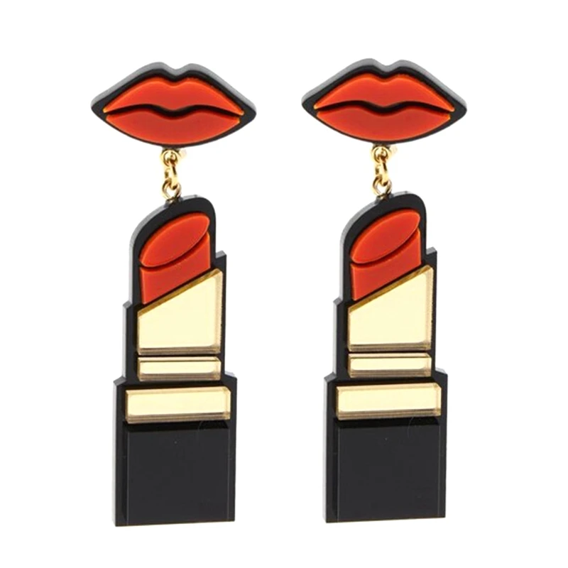 Women Sexy Red Lipstick Earrings Big Long Acrylic Dangle Earrings