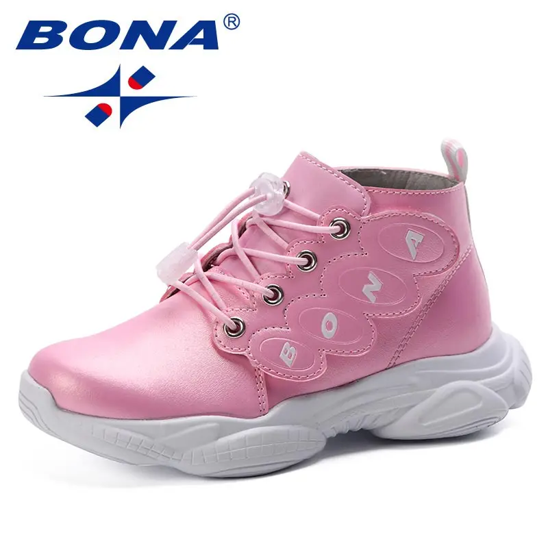 BONA/; сезон весна-осень; детская спортивная обувь; модные детские Нескользящие мягкие кроссовки для девочек и мальчиков; Повседневная обувь; милые кроссовки для бега - Цвет: PINK