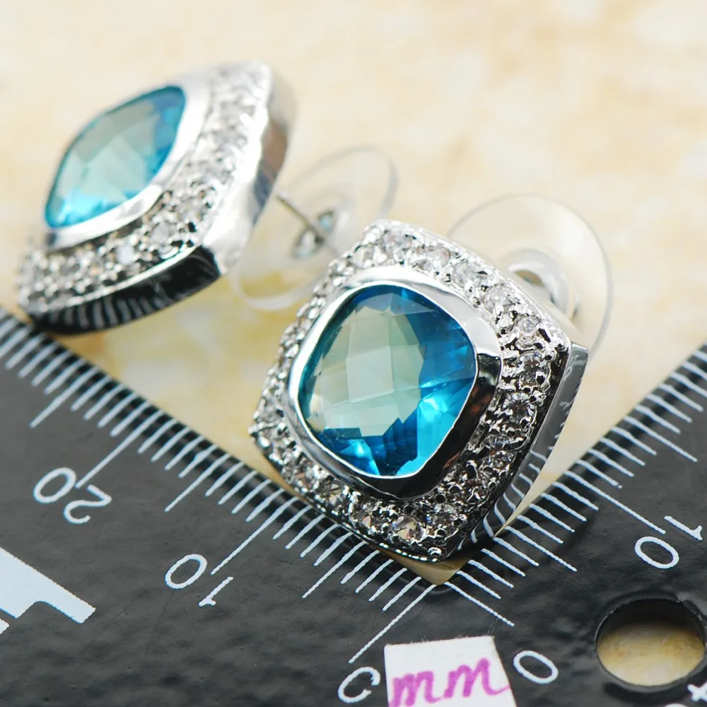 Серьги из серебра с искусственным аквамарином TE605|925 sterling silver earrings|silver earringssterling