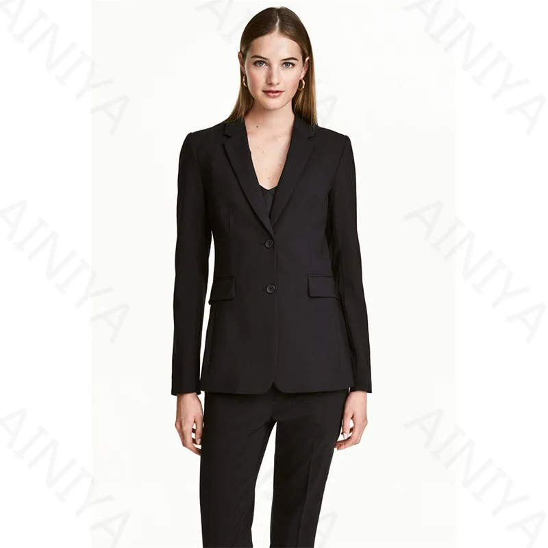 73-1 Blacj Womens Business Suits Blazers Female Office Uniform Two Button Ladies Trousers Formal Work Trouser Suits Custom Made