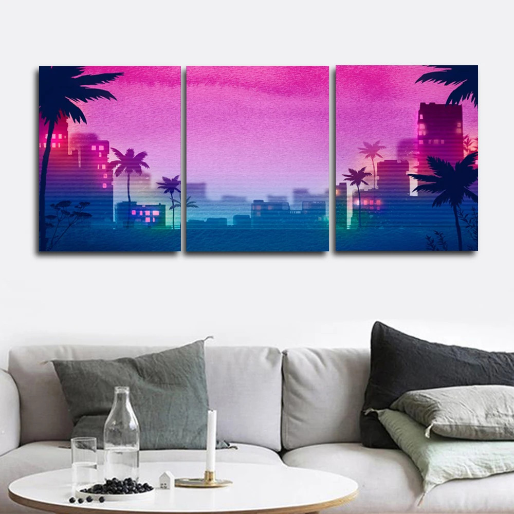 

Laeacco Modern City Wall Artwork Night Scene Posters and Prints Nordic Home Decoration Canvas Painting Baby Bedroom Living Room