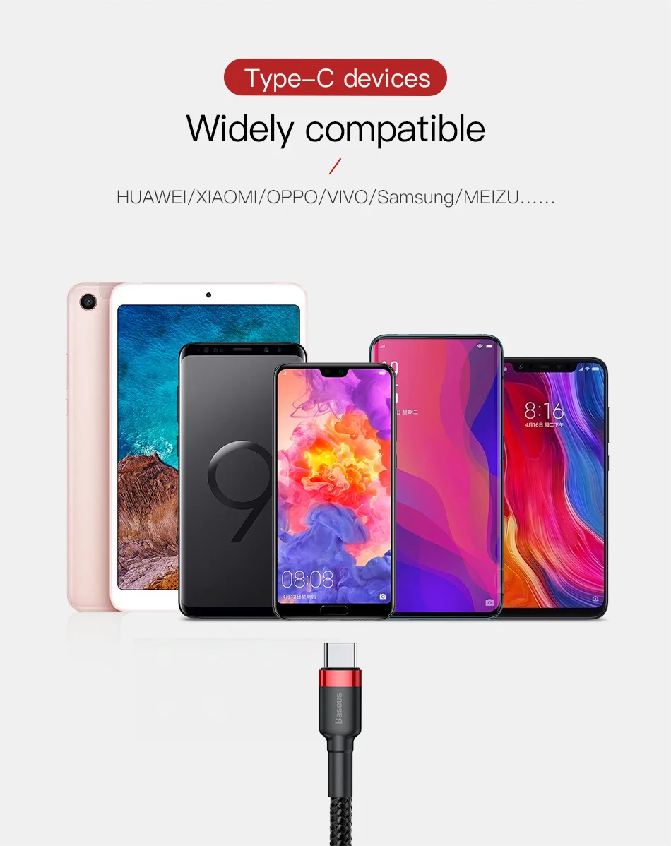 Baseus 3 a кабель usb type C для быстрой зарядки samsung S9 Note 9 кабель USB C type-c для One Plus 6t 6 5 Xiaomi Mix 3 USB-C зарядное устройство