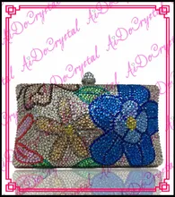 Aidocrystal pure handmade crystal blue flowers diamonds bestrewed cluth bag for women