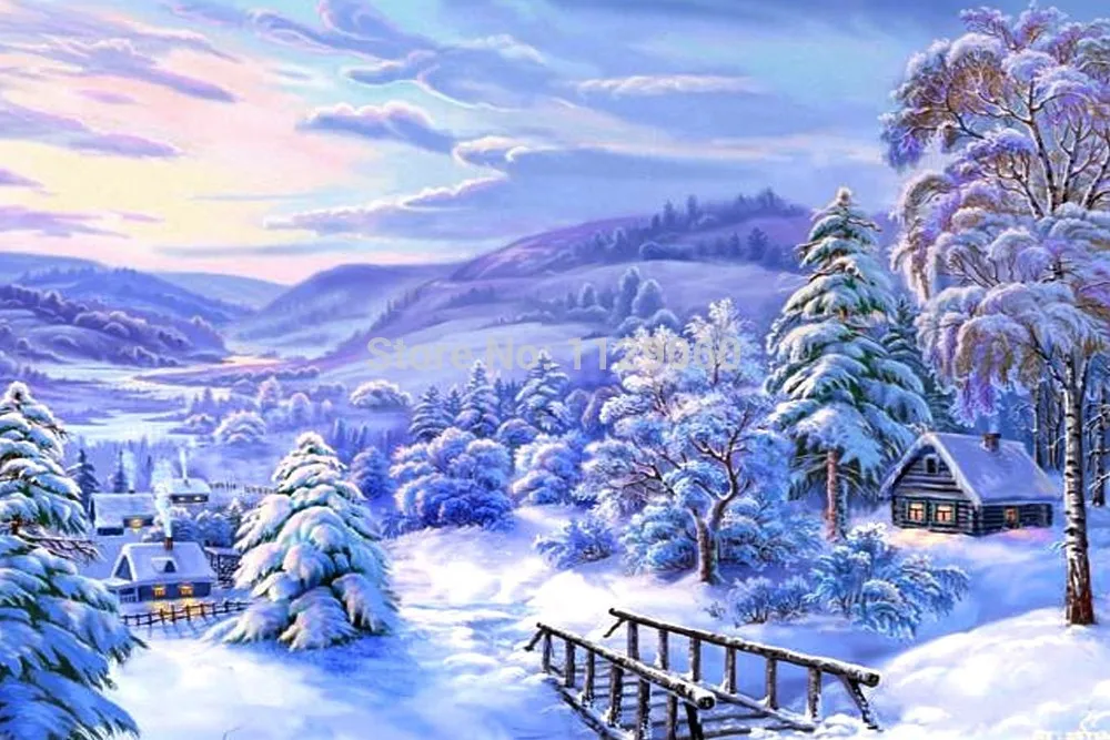 

2016 New Adornment picture Diy diamond painting kits 3d square diamond rhinestone Lovely snow full rhinestone scenery 40X30CM