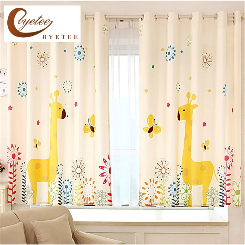 [byetee] Giraffe Green Print Children Curtains Cartoon Floating Bedroom
