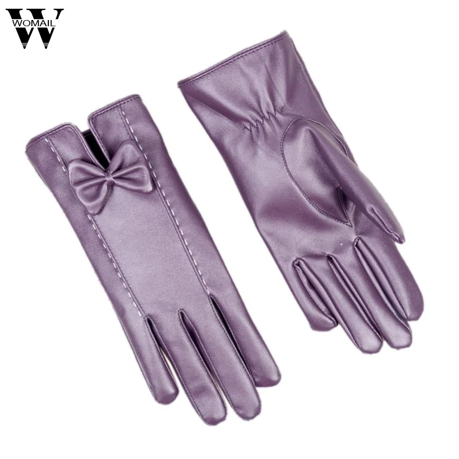 Women Girl Luxurious PU Leather Winter Super Warm Gloves