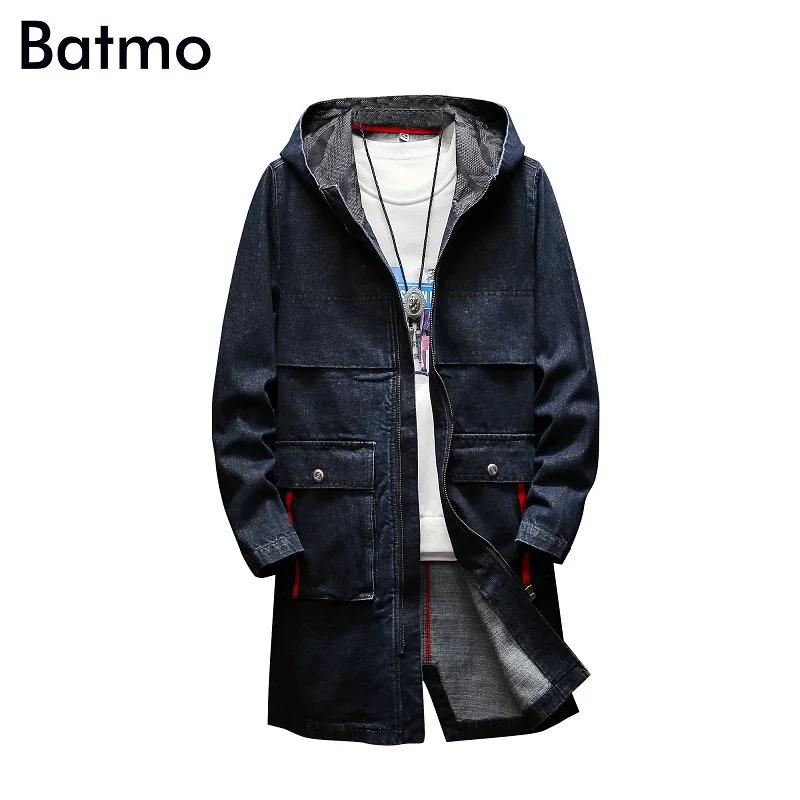 BATMO Новое поступление осенний высококачественный хлопковый джинсовый Тренч с капюшоном для мужчин, мужские джинсовые повседневные куртки, S-5XL больших размеров, F8030