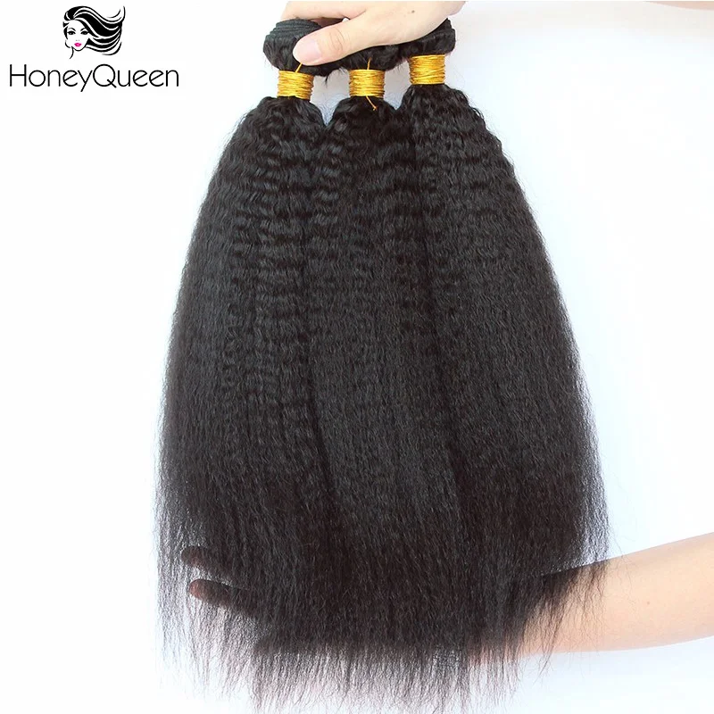 Kinky Straight Brazilian Virgin Hair Honey Queen Hair Products Human Hair Weave Bundles Natural Color Coarse Yaki Hair Weaving