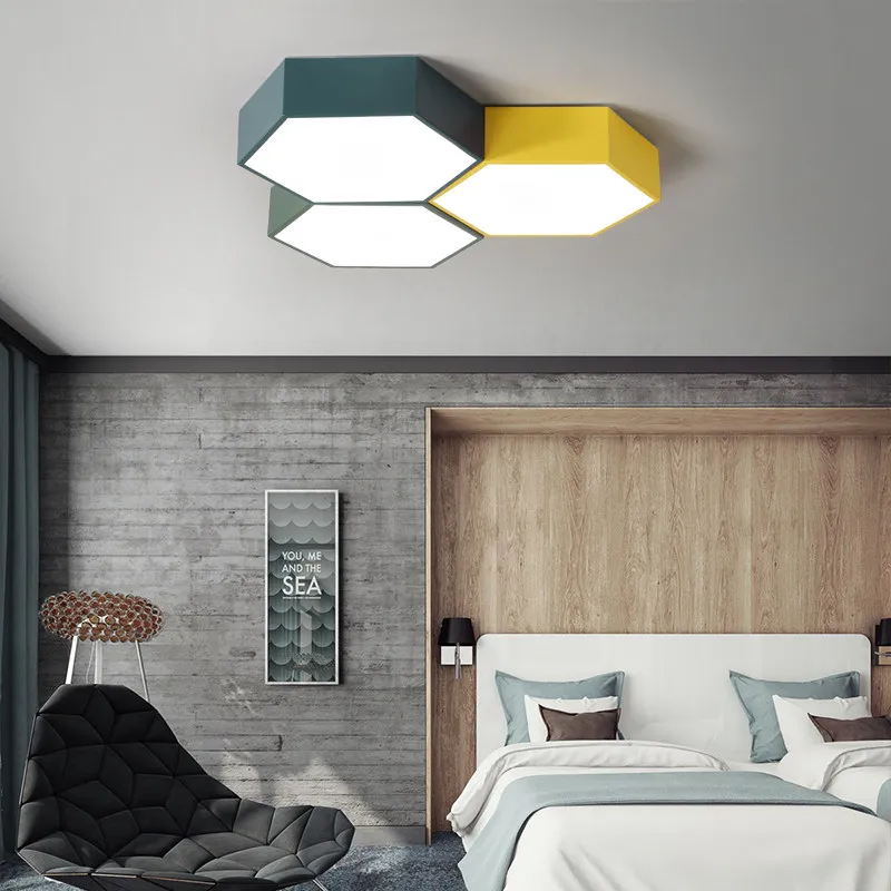 Пост современный светодиодный Потолочные светильники Геометрия 6 стороны формы Macarons потолочная лампа детская комната Творческий