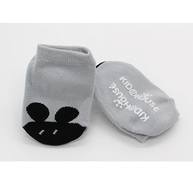 Хлопковые нескользящие носки для новорожденных; носки для малышей; носки-тапочки для мальчиков и девочек; милые носки для малышей с рисунками животных - Цвет: gray