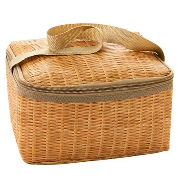 

2018 New Imitation Rattan Plaited Portable Insulated Lunch Bag Thermal Food Picnic Lunch Bags Fold Thermal Food Storage Basket