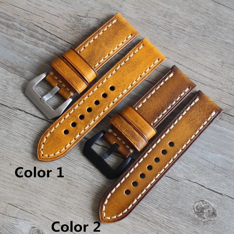 

LUKENI 20MM 22MM 24MM Brown Handmade Soft Leather Watch Strap Retro Leather Watchband Belt For Pam Pilot Outdoor Sport Watch
