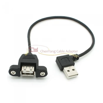 

100PCS/CY Left Angled Right Angeld 90 Degree USB 2.0 A Male Connector to Female Extension Cable With Panel Mount Hole 20cm Black
