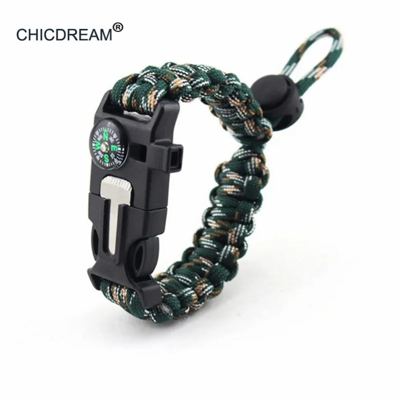 New Woven Bracelet Men Multi function Compass Survival Whistle Bracelet
