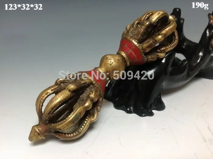 

aTibetan Buddhism Bronze Turquoise Buddhist Ritual Tool Hand Vajra Dorje statue
