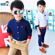 Новая Осенняя рубашка для мальчиков хлопковая рубашка с длинными рукавами, г. Базовая рубашка для мальчиков рубашка для малышей хорошего качества для детей 2-12 лет, синий/белый цвет